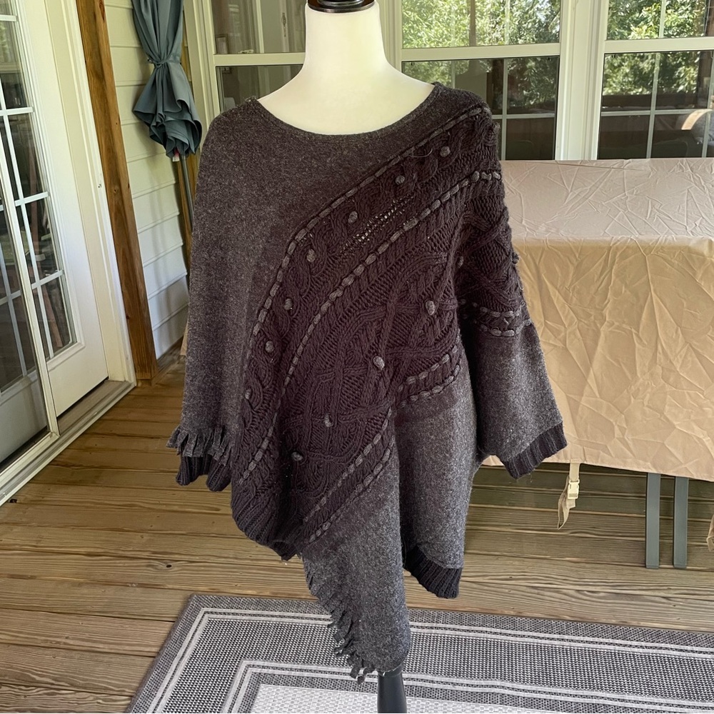 Anthropologie black and gray cabled sweater poncho